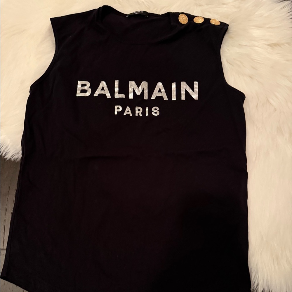 Balmain Black Top with Gold Accents